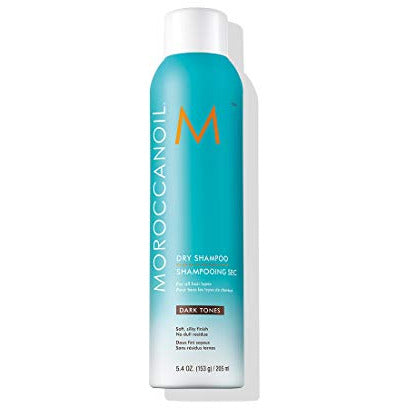 Moroccanoil Dry Shampoo for dark tones in a sleek canister, designed to refresh and revitalize dark hair without residue.