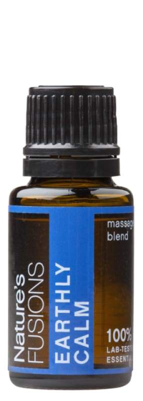 15ml bottle of Earthly Calm Pure Essential Oil with a soothing blend of tarragon, basil, and lavender for relaxation and massage.