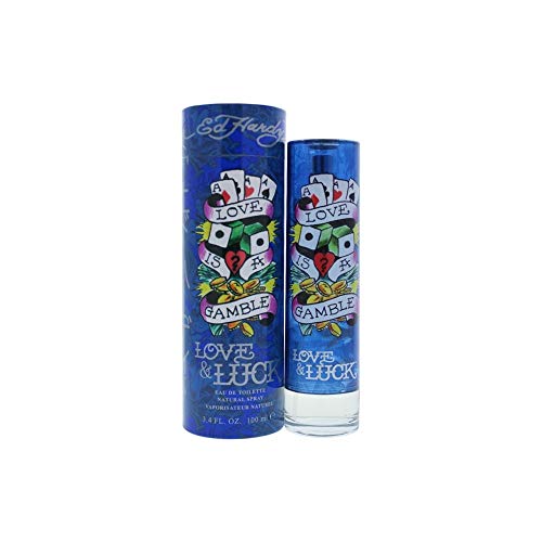Ed Hardy Love & Luck Eau de Toilette bottle with vibrant floral design.