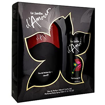 Eden Classics Le Jardin d'Amour Gift Set featuring a 100ml EDP bottle and a 150ml Body Spray in elegant packaging.