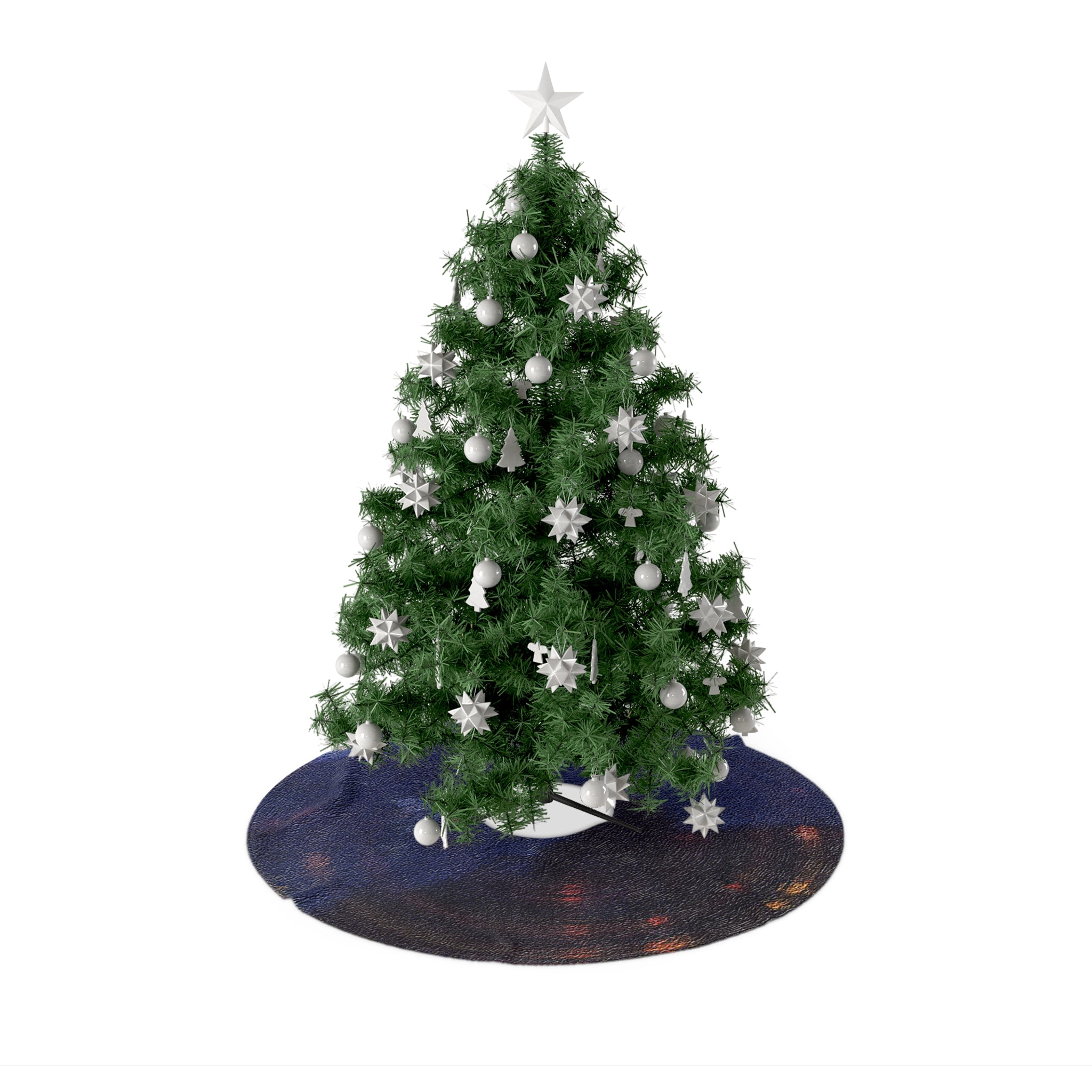 Embossed Christmas tree skirt by Concordia, featuring soft cream fleece material with a festive design, perfect for holiday decor.