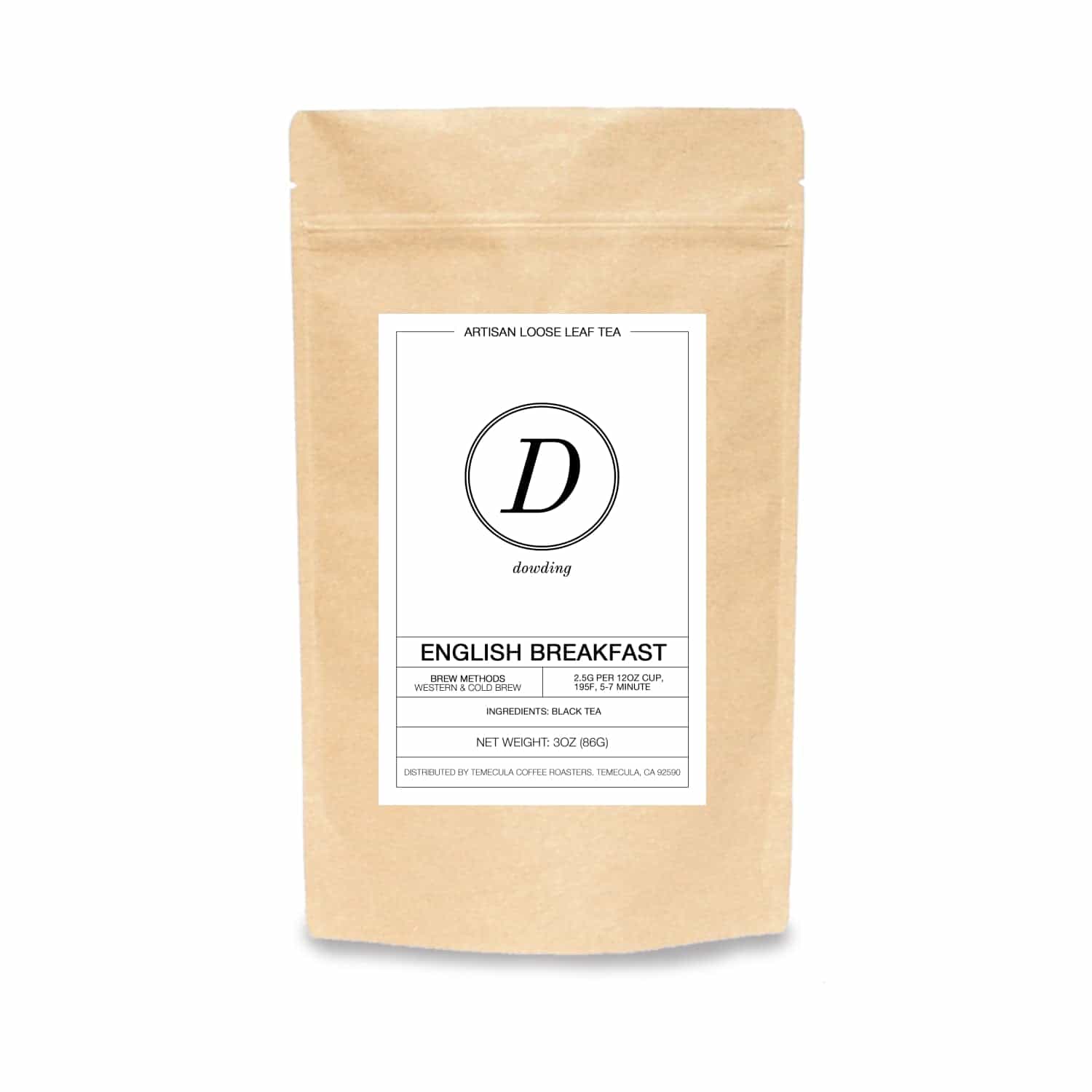 A steaming cup of English Breakfast Tea Blend with a rustic teapot and loose tea leaves, showcasing its rich color and inviting aroma.
