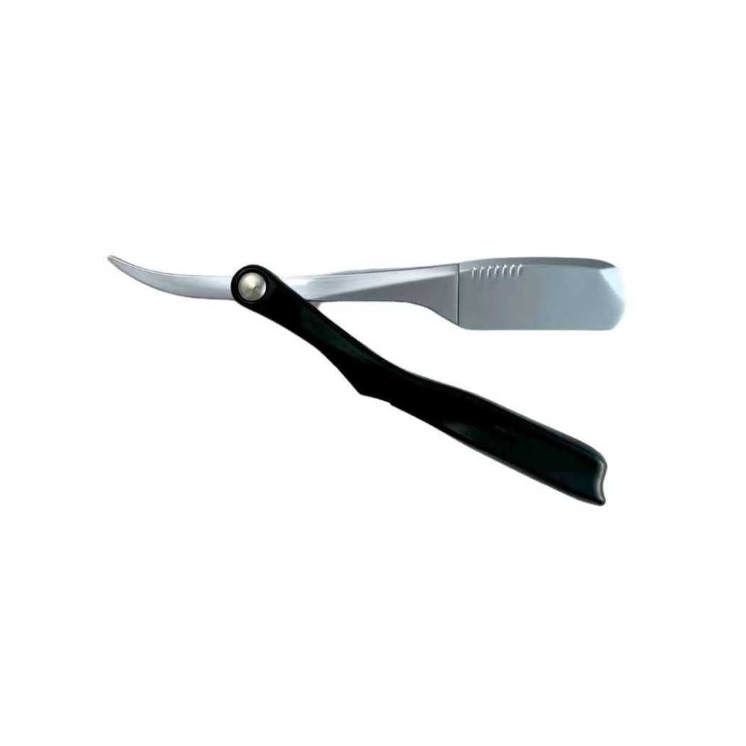 The Essential Shavette featuring a sleek alloy design and a wooden cover, showcasing its elegant and ergonomic shape.