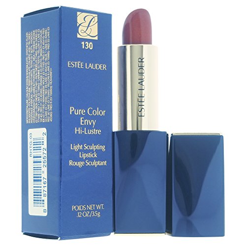 Estée Lauder Pure Color Envy Hi-Lustre Sculpting Lipstick in shade 130 Slow Burn, showcasing its elegant packaging and vibrant color.