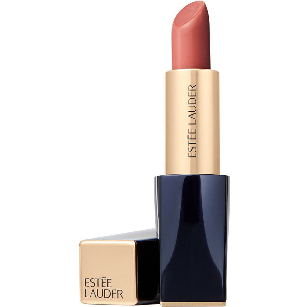 Estée Lauder Pure Color Envy Matte Sculpting Lipstick in shade 420 Rebellious Rose, showcasing its elegant packaging and vibrant color.