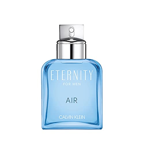 Calvin Klein Eternity Air for Men Eau de Toilette bottle with a sleek design and light blue hue.