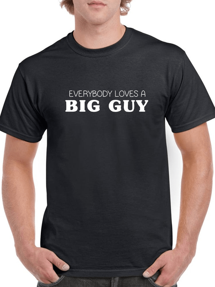Black men's T-shirt featuring a design celebrating big guys, made from 100% cotton for comfort.