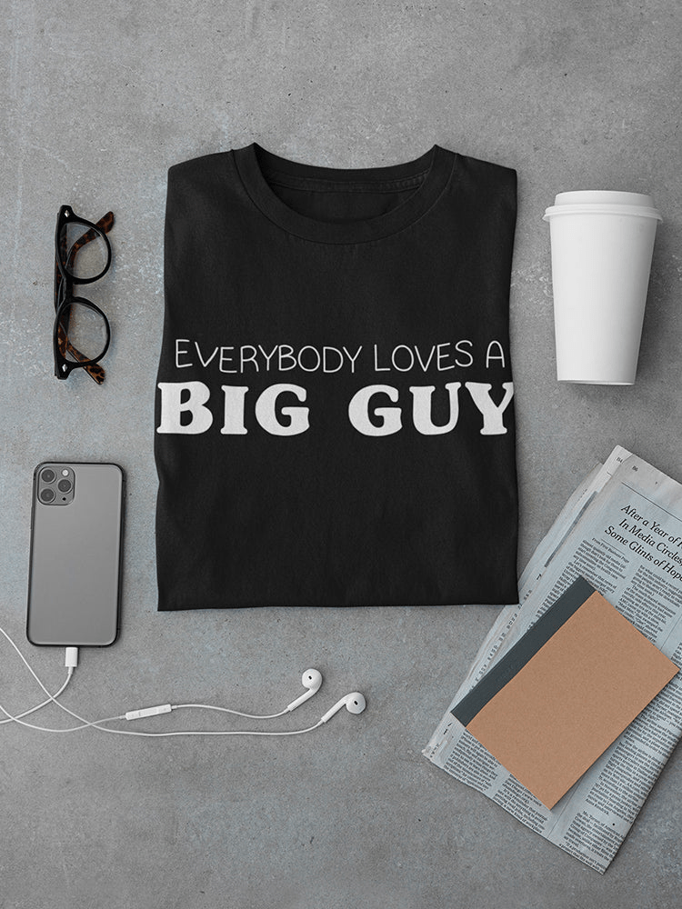 Black men's T-shirt featuring a design celebrating big guys, made from 100% cotton for comfort.
