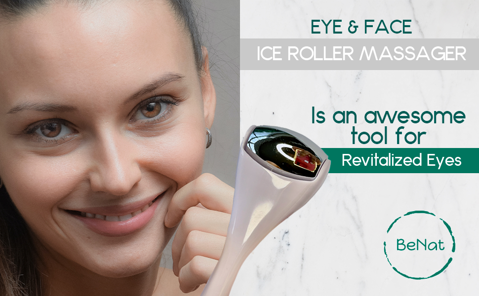 Eye & Face Ice Roller Massager in stainless steel, designed for rejuvenating skin and reducing puffiness.