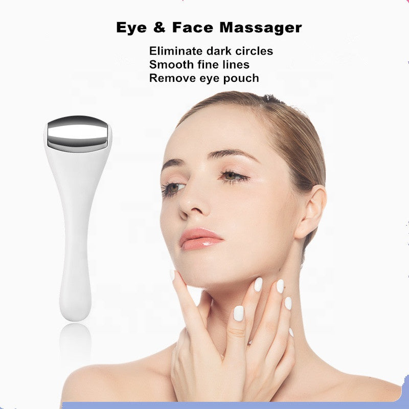 Eye & Face Ice Roller Massager in stainless steel, designed for rejuvenating skin and reducing puffiness.