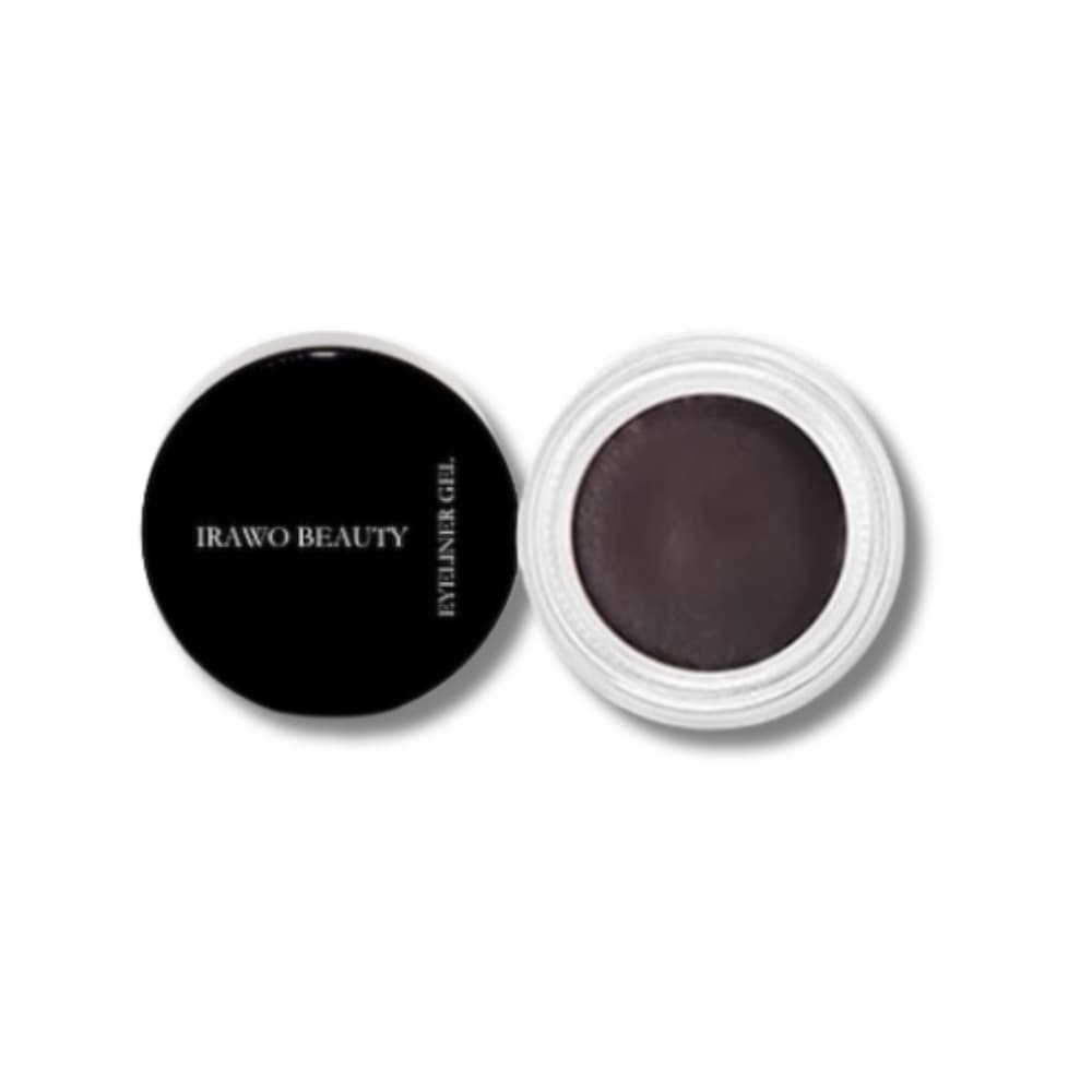 Irawo Beauty Eyeliner Gel in a sleek container, showcasing its rich color and smooth texture, perfect for precise eye makeup application.