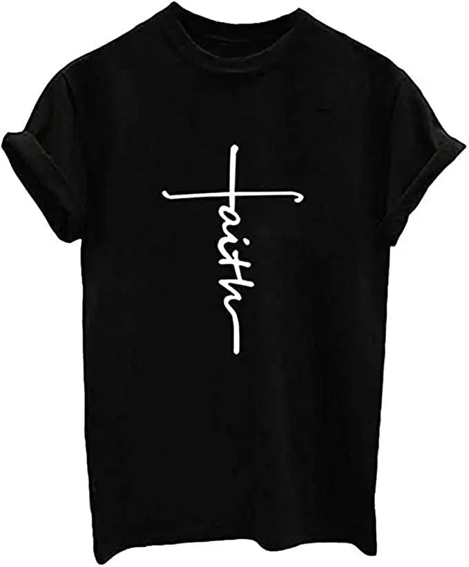 A collection of Faith T-Shirts in various colors and styles, showcasing their comfortable fit and quality fabric.