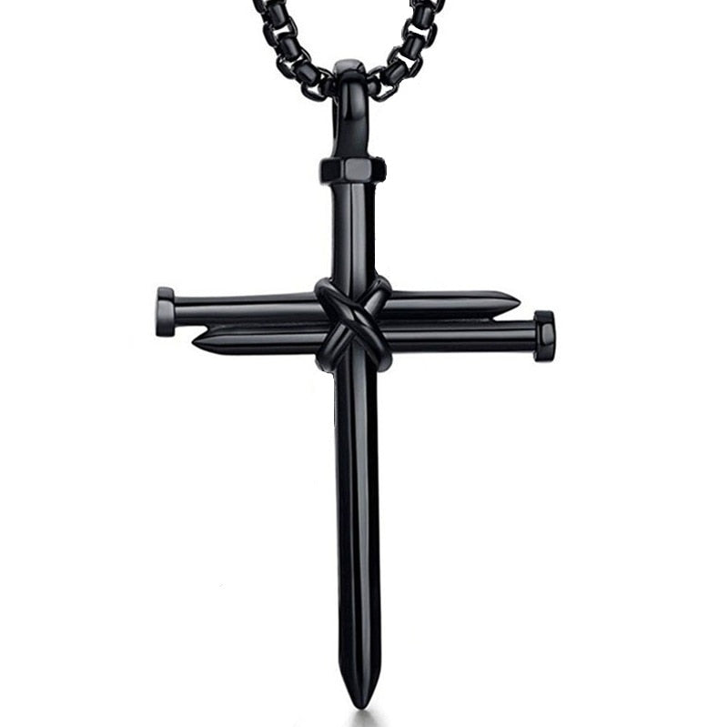 Fashion Arrow Necklace for Men featuring a black metal punk cross pendant, showcasing a bold and trendy design.