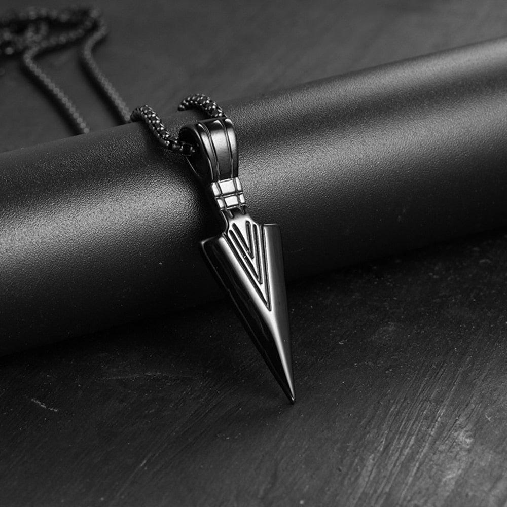 Fashion Arrow Necklace for Men featuring a black metal punk cross pendant, showcasing a bold and trendy design.