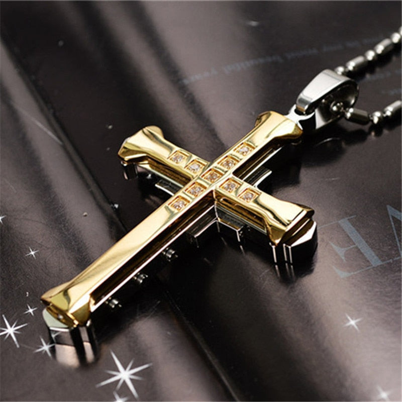 Fashion Arrow Necklace for Men featuring a black metal punk cross pendant, showcasing a bold and trendy design.