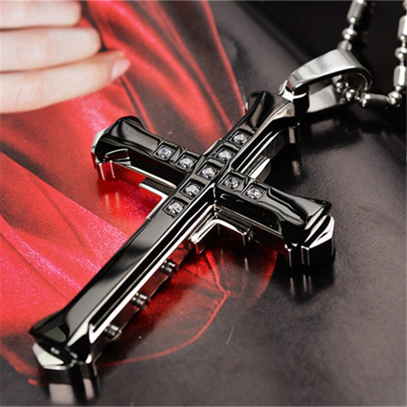 Fashion Arrow Necklace for Men featuring a black metal punk cross pendant, showcasing a bold and trendy design.