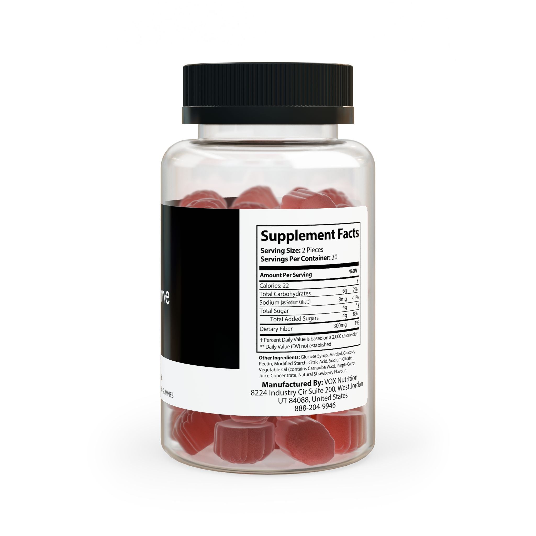 A bottle of Fiber Gummies containing 60 delicious gummies, designed to support daily fiber intake, featuring a vibrant label and a convenient size.