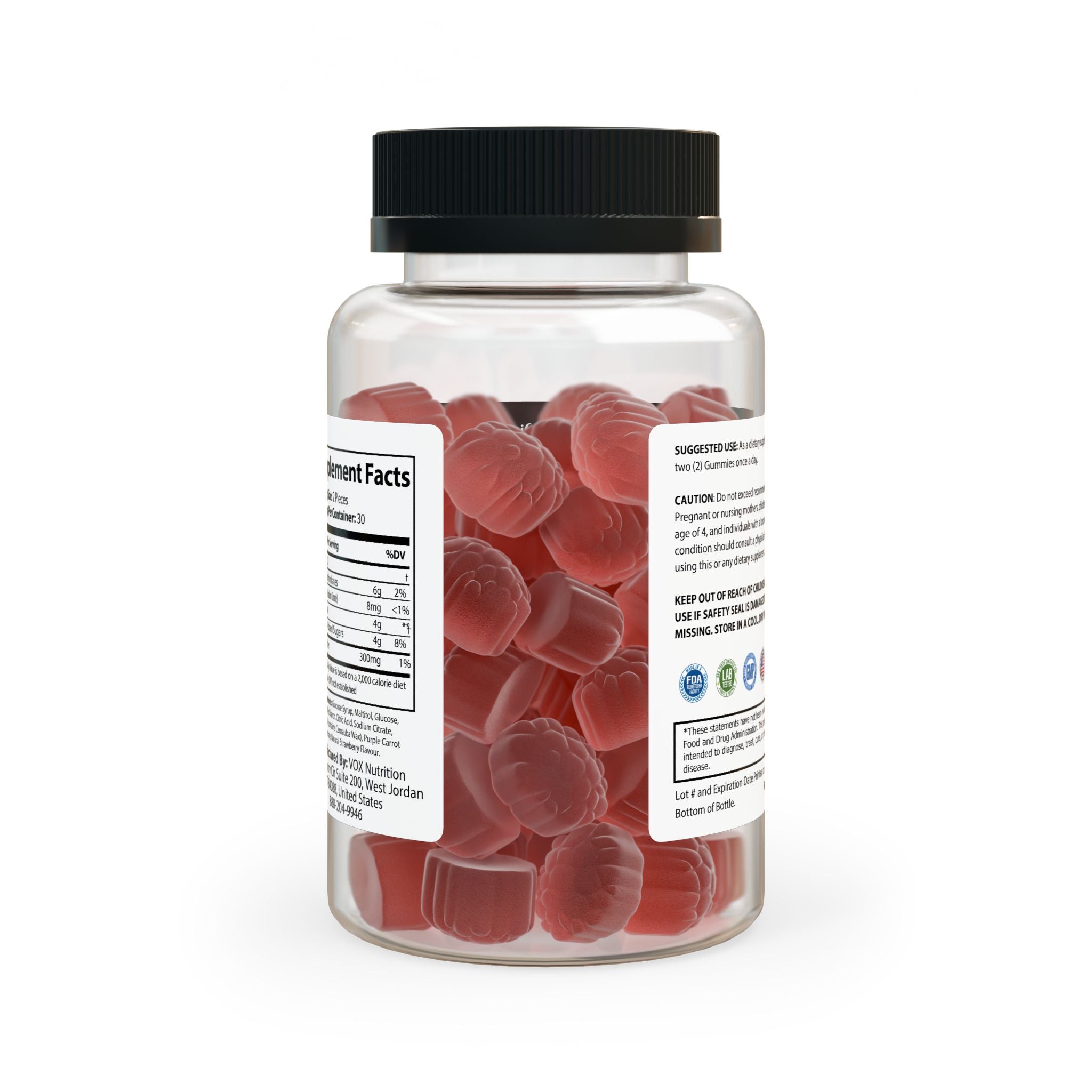 A bottle of Fiber Gummies containing 60 delicious gummies, designed to support daily fiber intake, featuring a vibrant label and a convenient size.