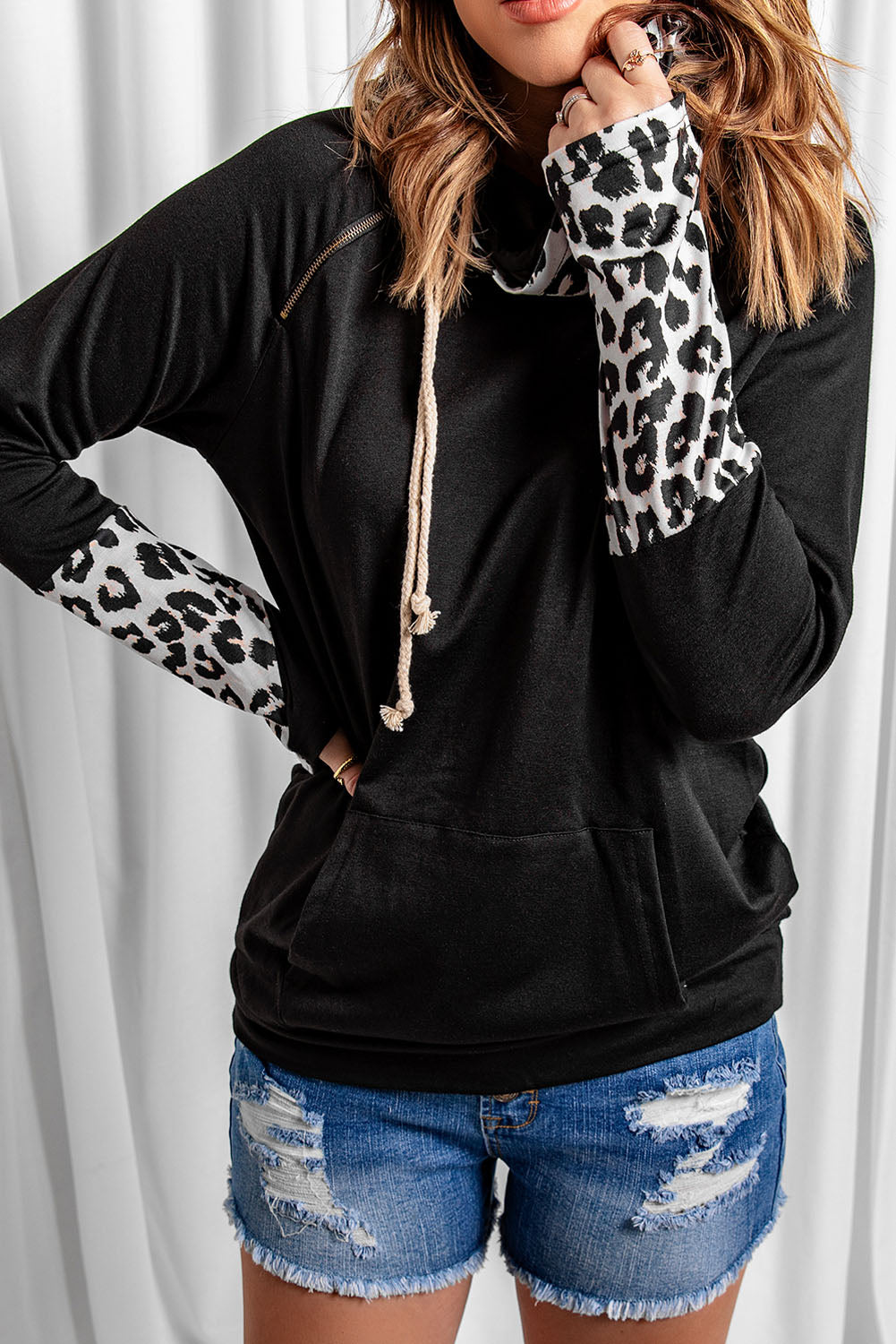 Fiery Red Plaid Double Hoods Thumb Hole Hoodie with zipper detail and thumb holes, showcasing a stylish and cozy design.