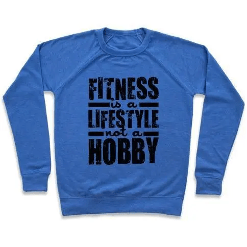 A soft unisex crewneck sweatshirt featuring the phrase 'Fitness is a Lifestyle' printed on the front, made from a cotton-polyester blend.