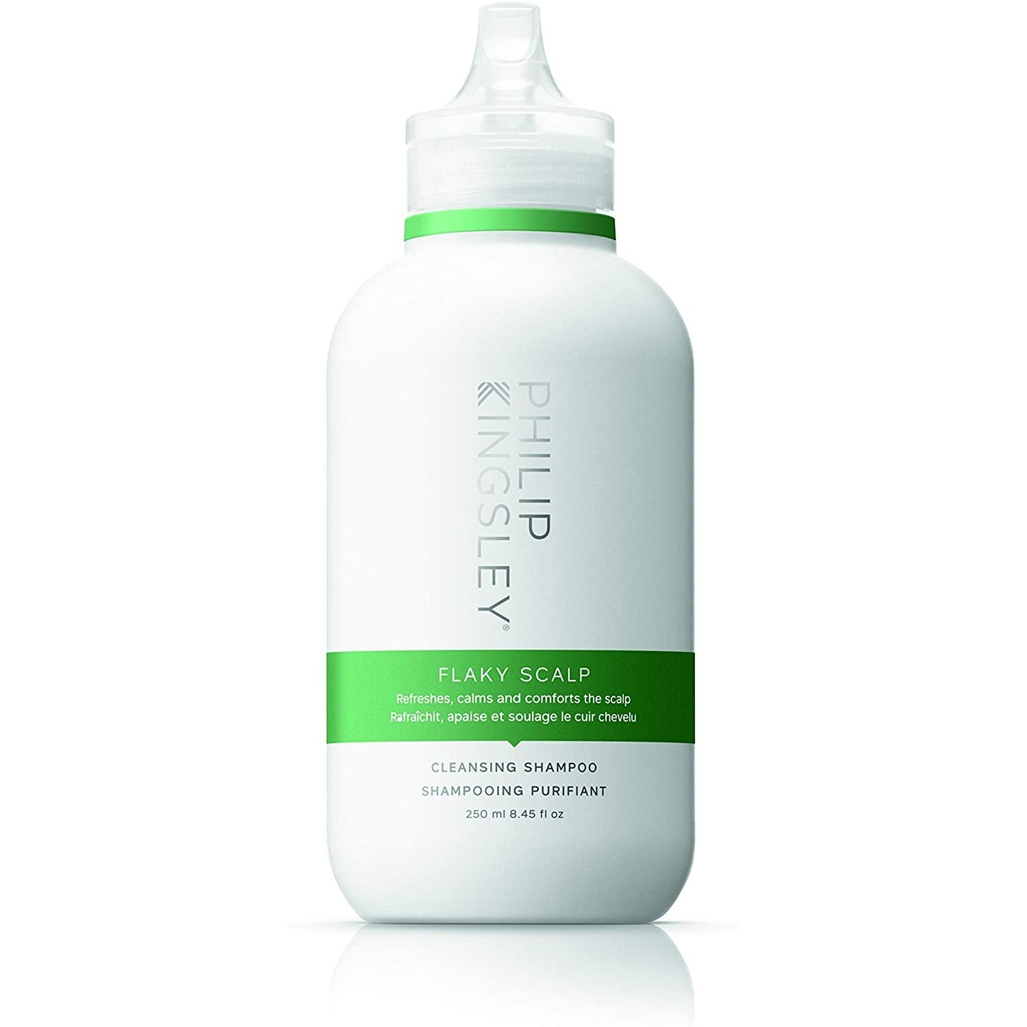 Philip Kingsley Flaky/Itchy Scalp Shampoo bottle with a sleek design, ideal for soothing scalp irritation.