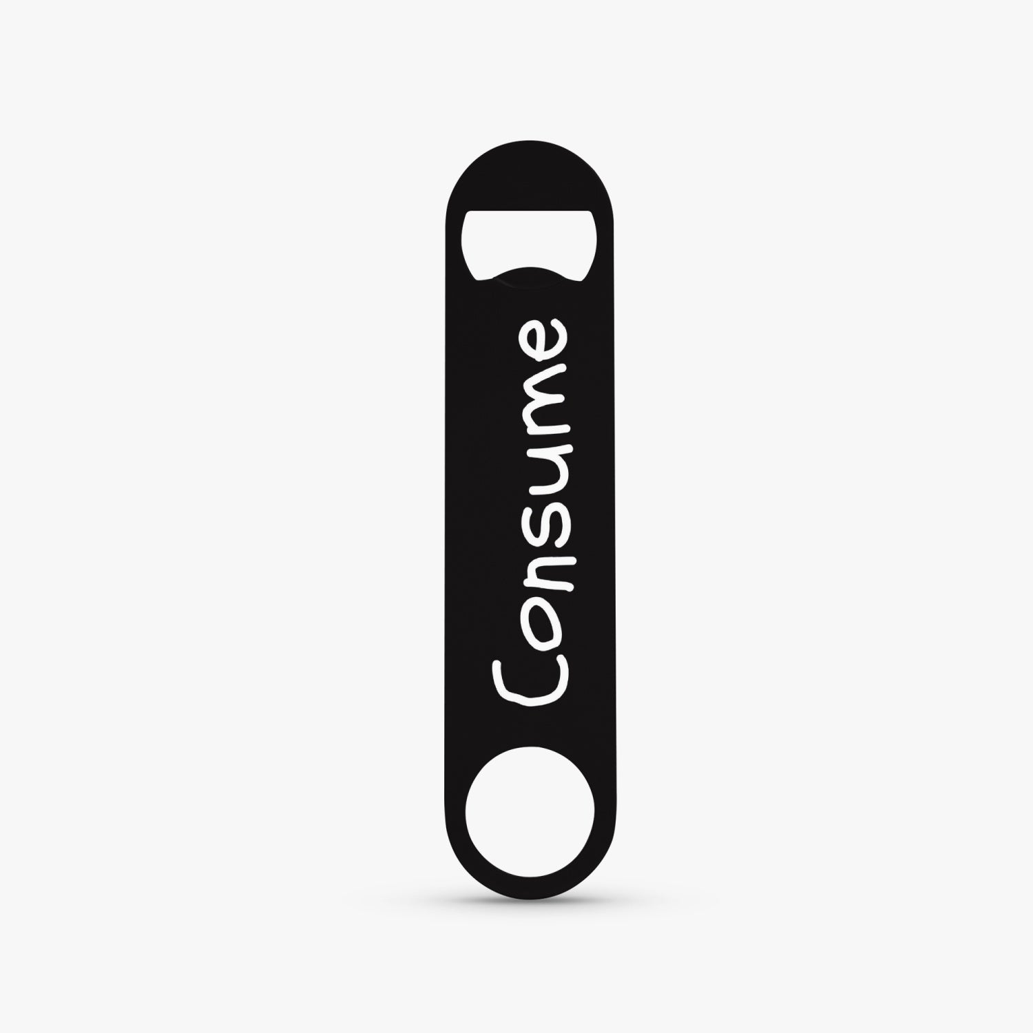 Flat Bottle Opener - Consume made of stainless steel, featuring a sleek design with two-sided printing and a convenient hanging hole.