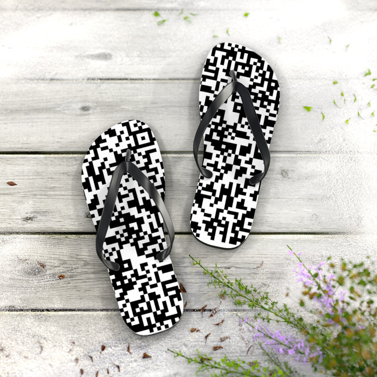 A pair of stylish personalized flip flops with a cushioned footbed and black PVC strap, perfect for summer wear.