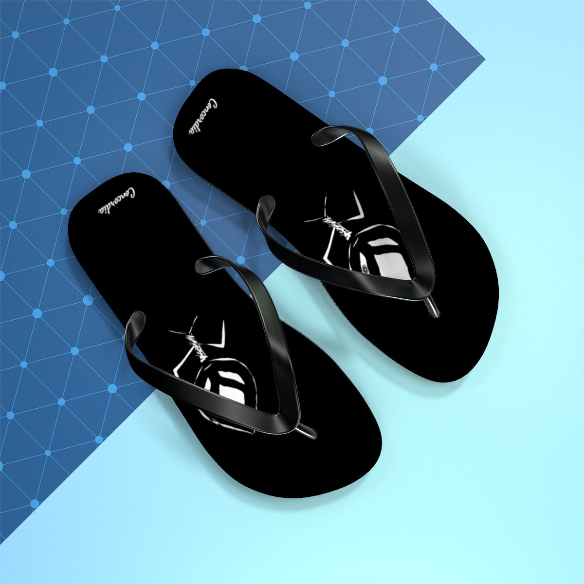 A pair of stylish flip flops with a cushioned footbed and black PVC strap, perfect for summer wear.
