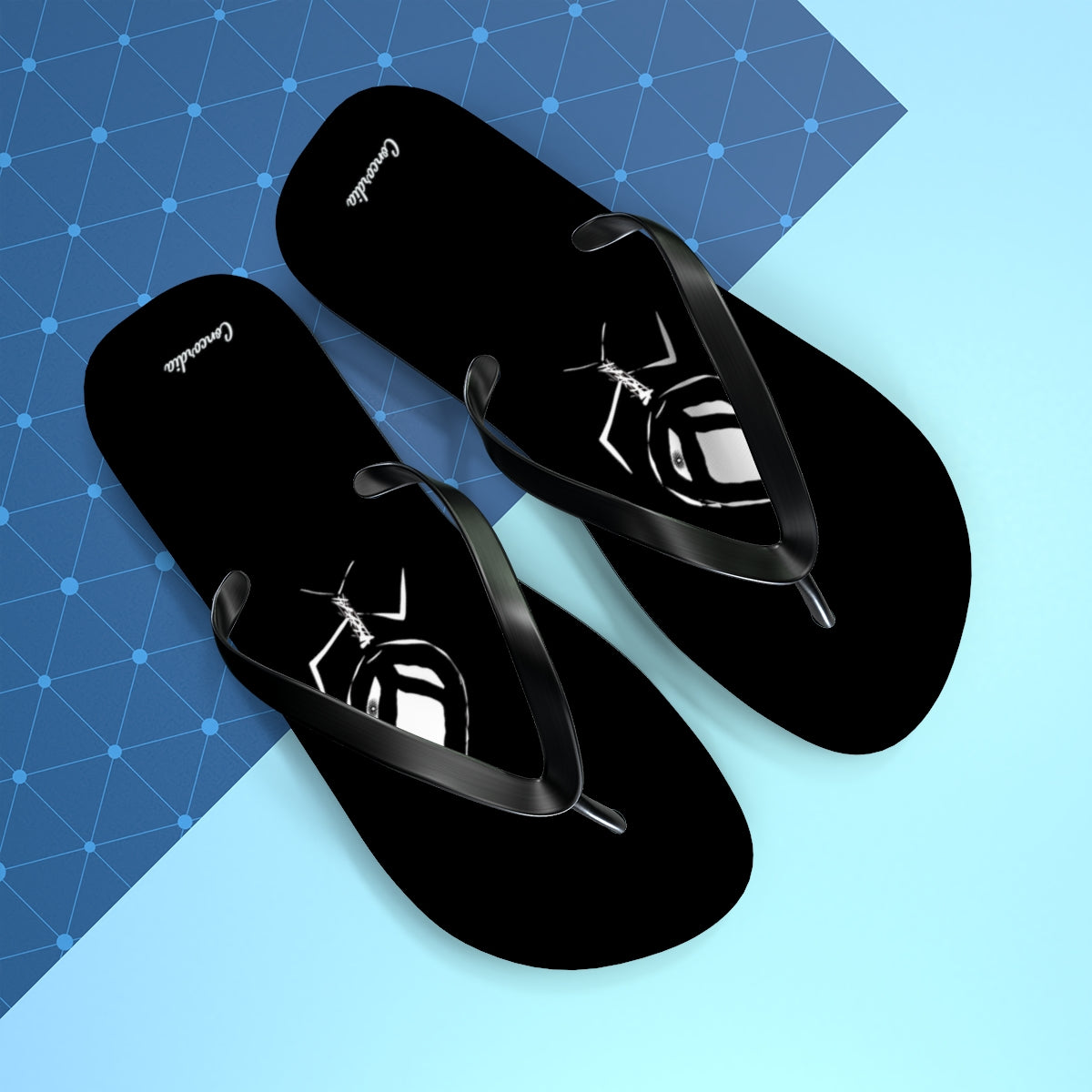 A pair of stylish flip flops with a cushioned footbed and black PVC strap, perfect for summer wear.