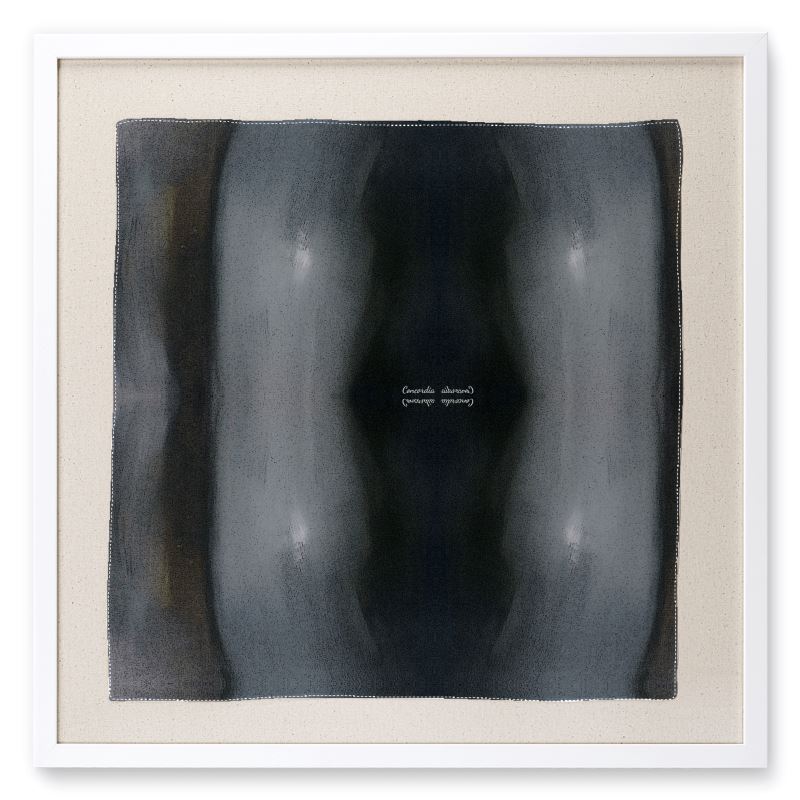 Framed Silk Scarf designed by Concordia, showcasing vibrant colors and intricate patterns in a stylish wooden frame.