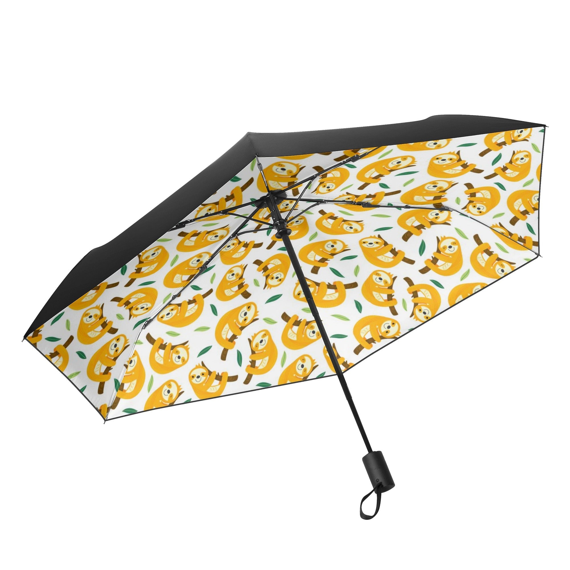 Fully Auto Open & Close Umbrella with ergonomic handle and stylish all-black design, perfect for rain and sun protection.