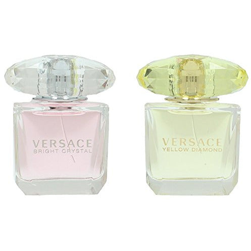 Versace Gift Set featuring 30ml Yellow Diamond EDT and 30ml Bright Crystal EDT in elegant packaging.