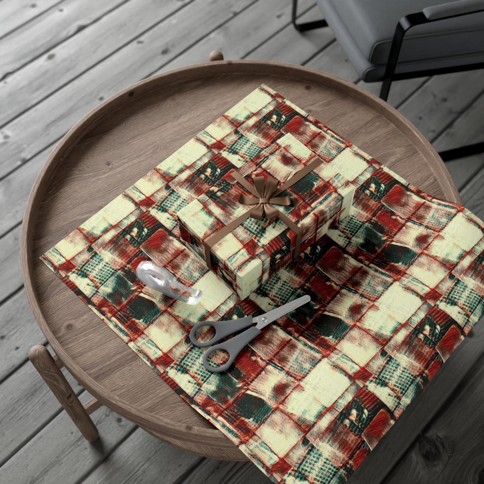 Square Dance gift wrap paper in satin and matte finishes, featuring vibrant patterns and eco-friendly printing.