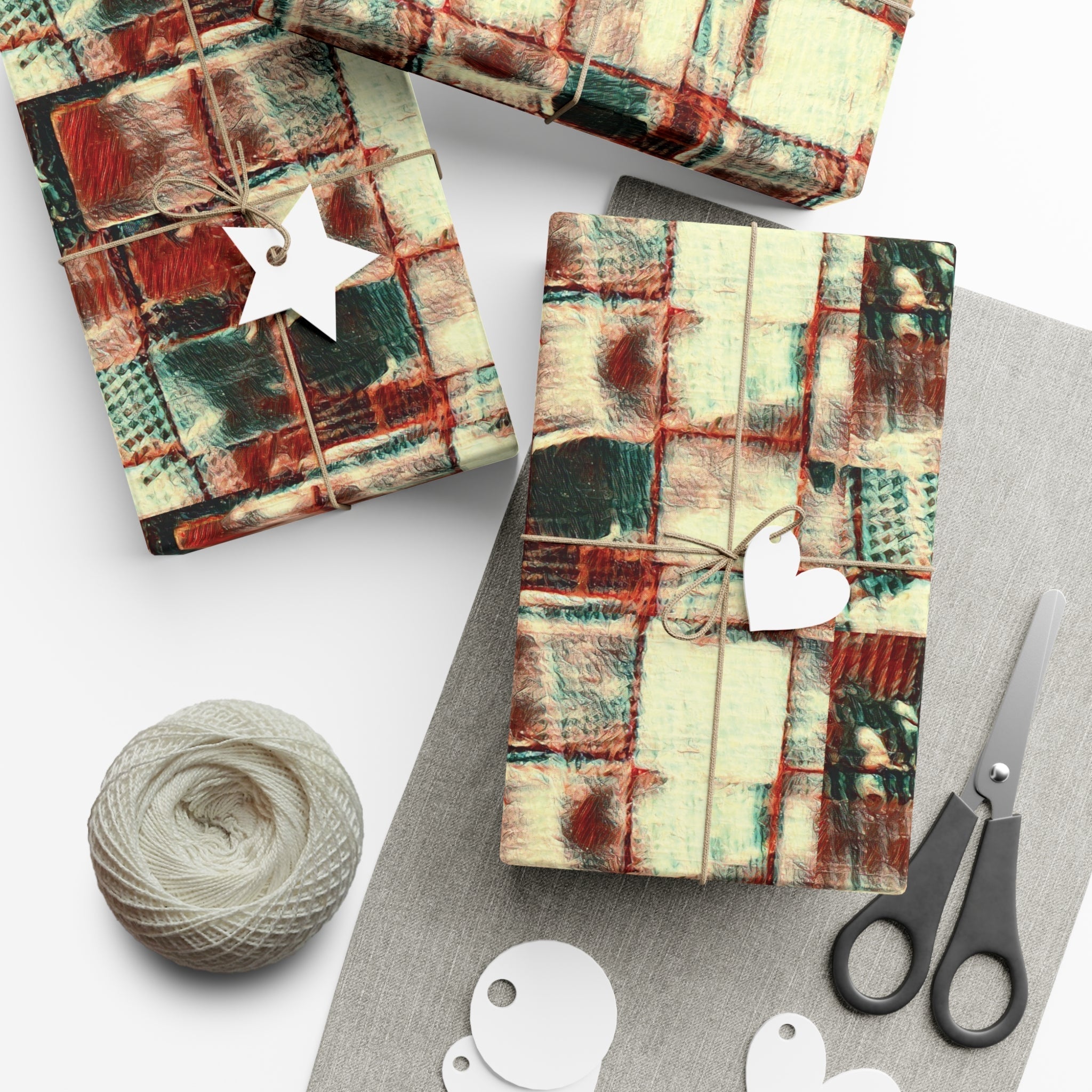 Square Dance gift wrap paper in satin and matte finishes, featuring vibrant patterns and eco-friendly printing.