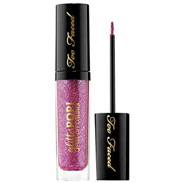 Too Faced Glitter Pop Peel Off Eyeliner in Kitty Glitter, showcasing a vibrant glittery finish in a sleek applicator.