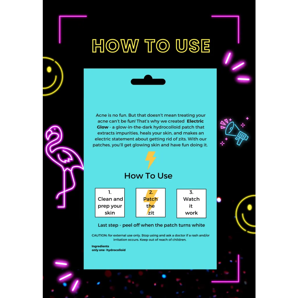 Glow In The Dark Hydrocolloid Acne Pimple Patches in a pack of 36, showcasing their unique design and vibrant glow.