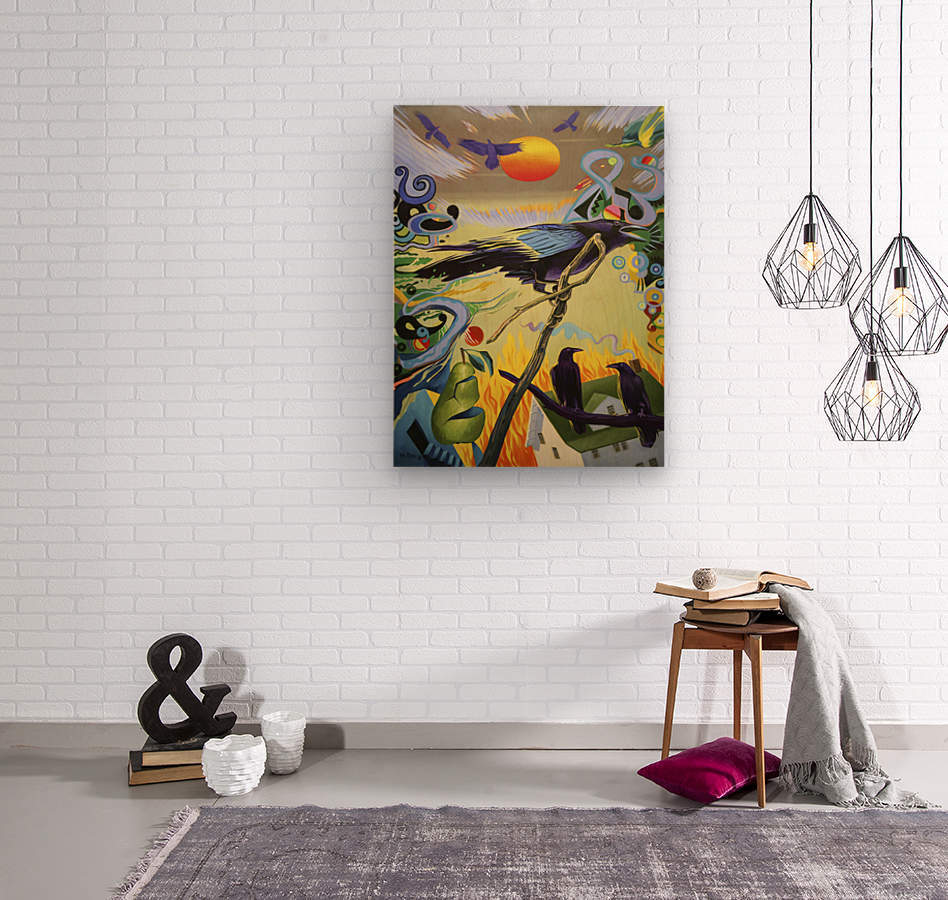 A vibrant art print titled 'Glow of a Hot Sun', showcasing warm colors and dynamic patterns, available in various formats.