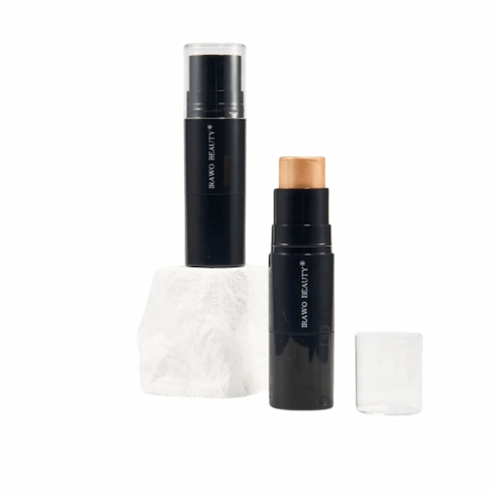 Irawo Beauty Glow-up™ Highlighter Stick showcasing its creamy texture and eco-friendly packaging, perfect for achieving a radiant glow.