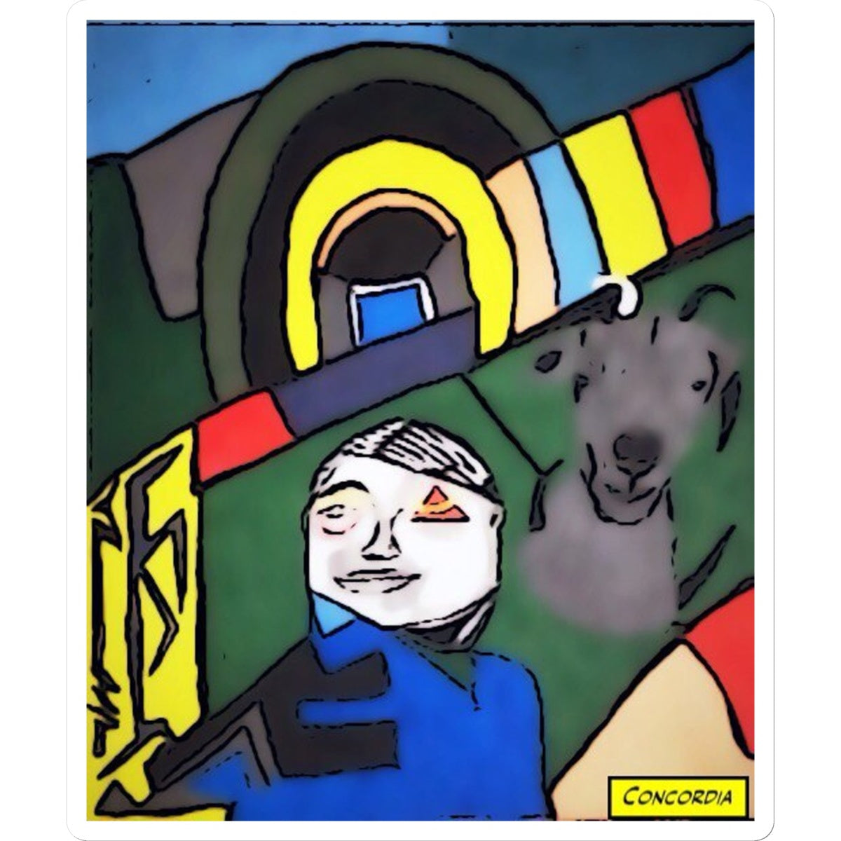 A vibrant G.O.A.T. sticker made from high-quality removable white vinyl, showcasing bold colors and a unique design.