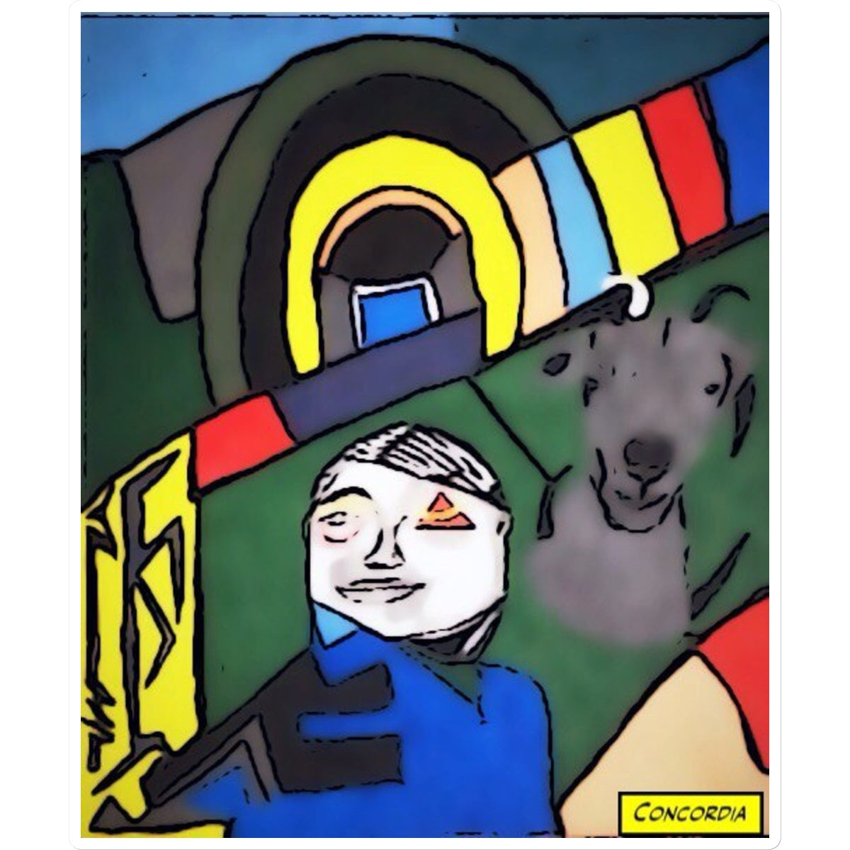 A vibrant G.O.A.T. sticker made from high-quality removable white vinyl, showcasing bold colors and a unique design.