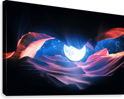 A stunning collage of the Grand Canyon under a full moon and starry sky, showcasing vibrant colors and intricate details.