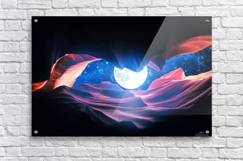 A stunning collage of the Grand Canyon under a full moon and starry sky, showcasing vibrant colors and intricate details.