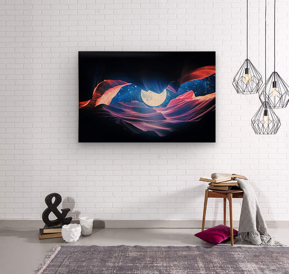 A stunning collage of the Grand Canyon under a full moon and starry sky, showcasing vibrant colors and intricate details.