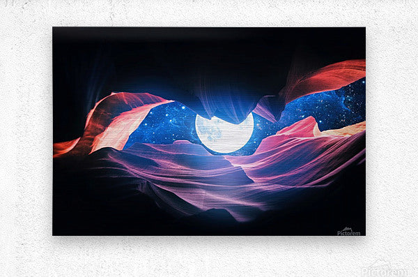 A stunning collage of the Grand Canyon under a full moon and starry sky, showcasing vibrant colors and intricate details.