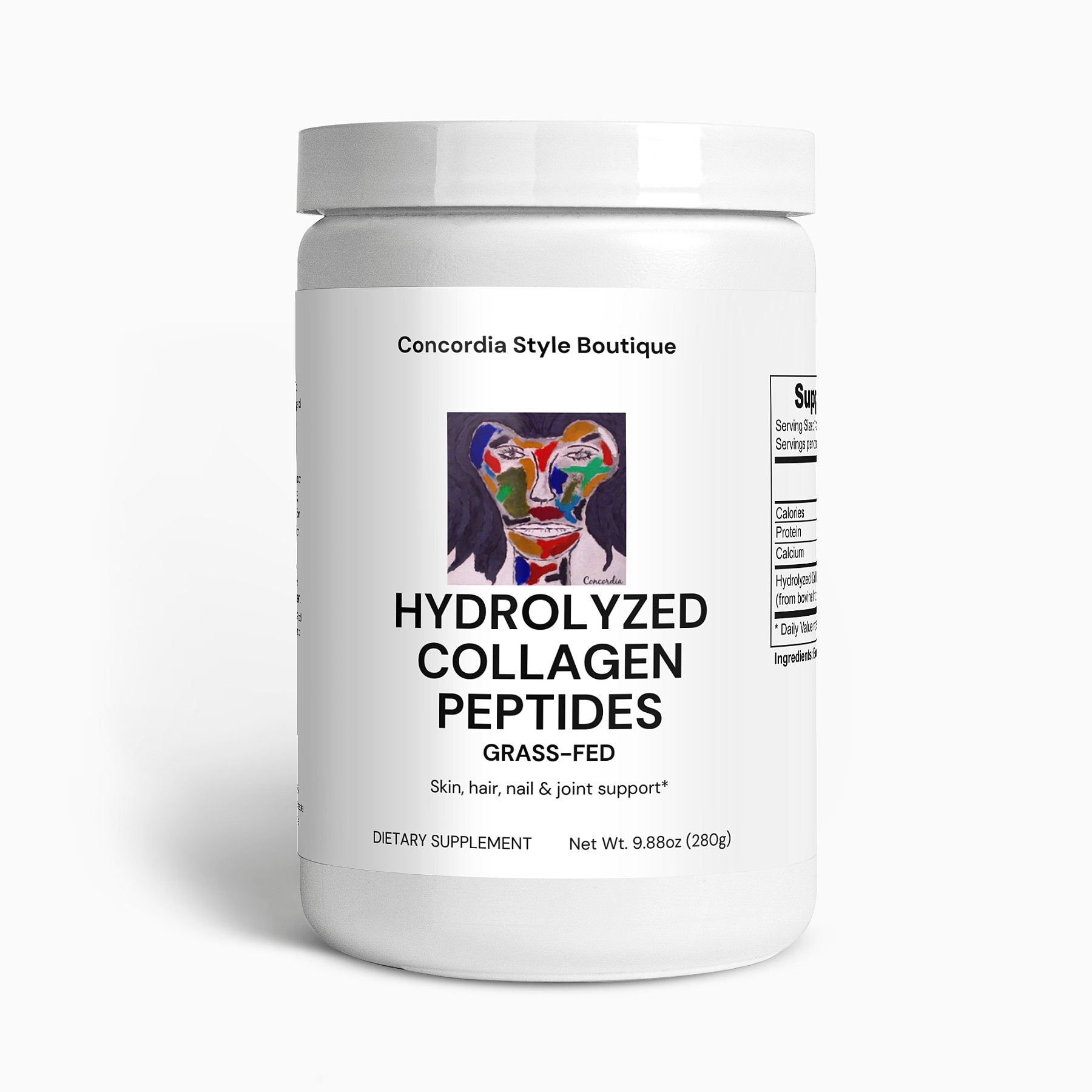 Grass-Fed Hydrolyzed Collagen Peptides Powder in a scoop, showcasing its fine texture and unflavored nature.