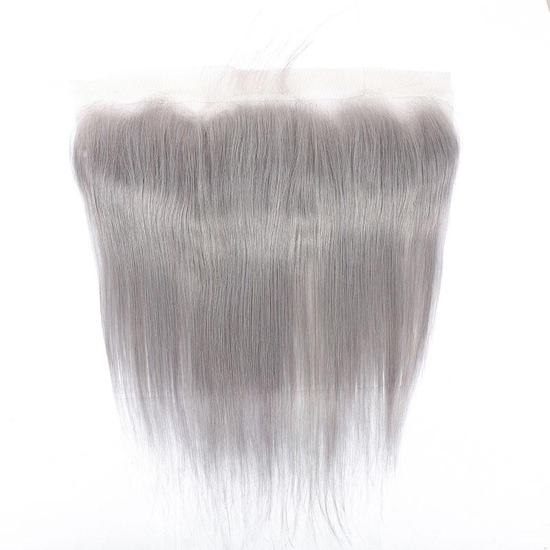 Gray 10A Grade Silver #1B/Silver Straight hair bundles with closures, showcasing the luxurious texture and color.