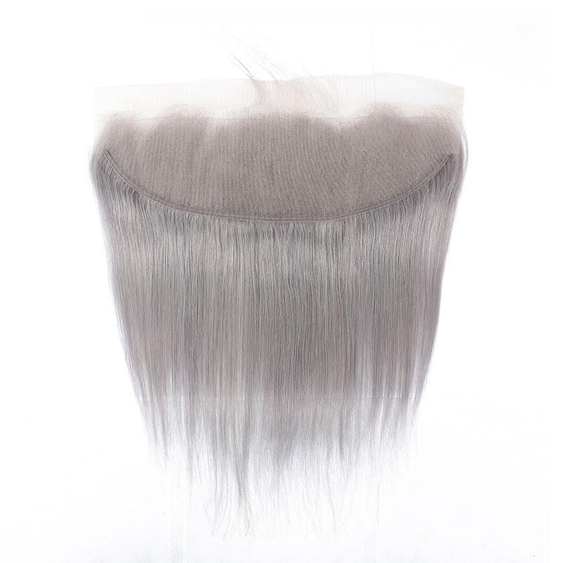 Gray 10A Grade Silver #1B/Silver Straight hair bundles with closures, showcasing the luxurious texture and color.