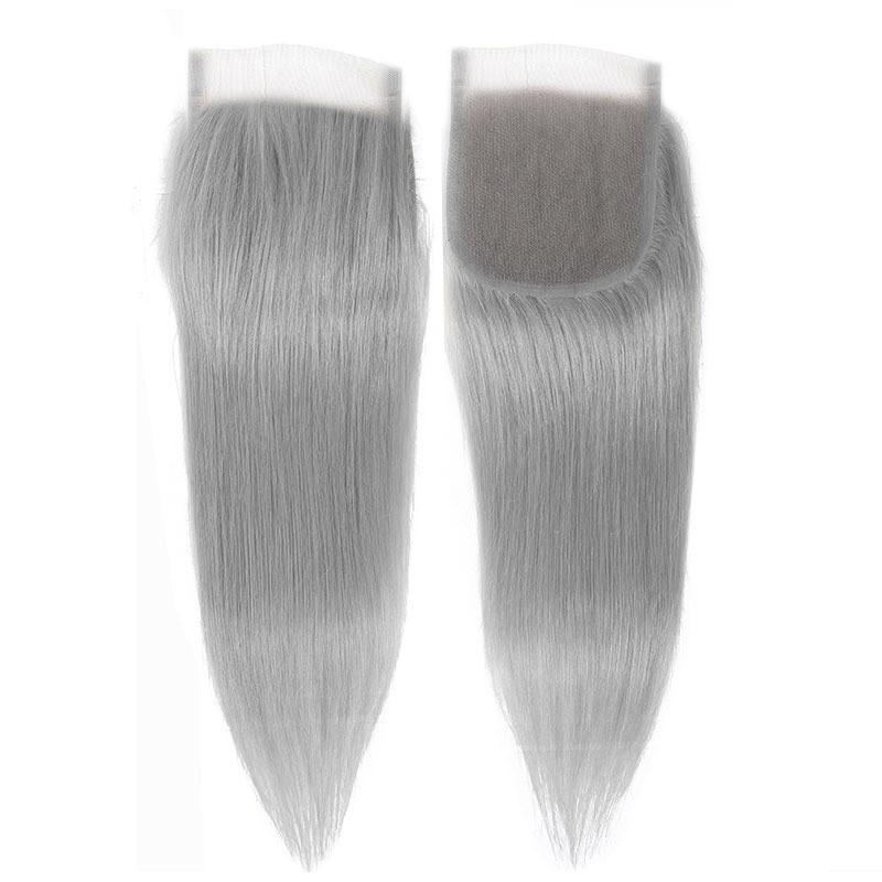 Gray 10A Grade Silver #1B/Silver Straight hair bundles with closures, showcasing the luxurious texture and color.