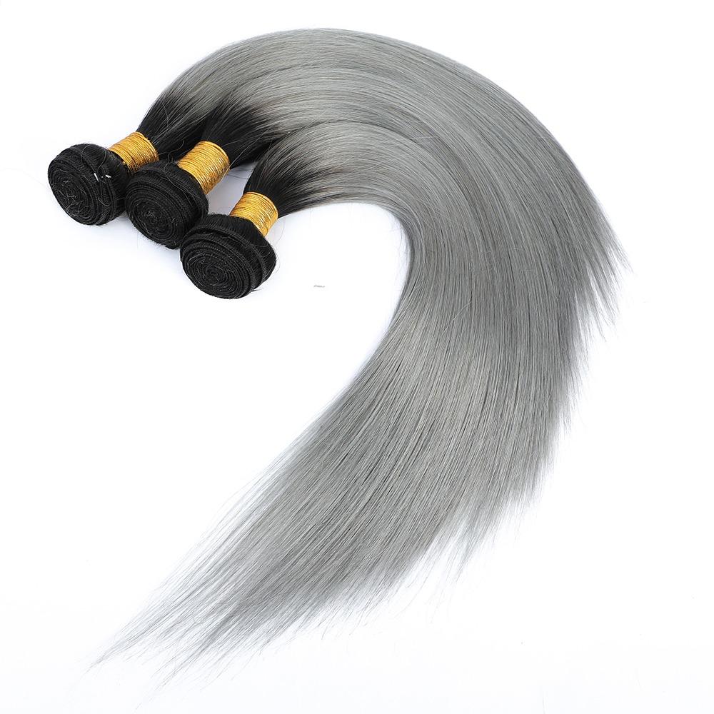 Gray 10A Grade Silver #1B/Silver Straight hair bundles with closures, showcasing the luxurious texture and color.