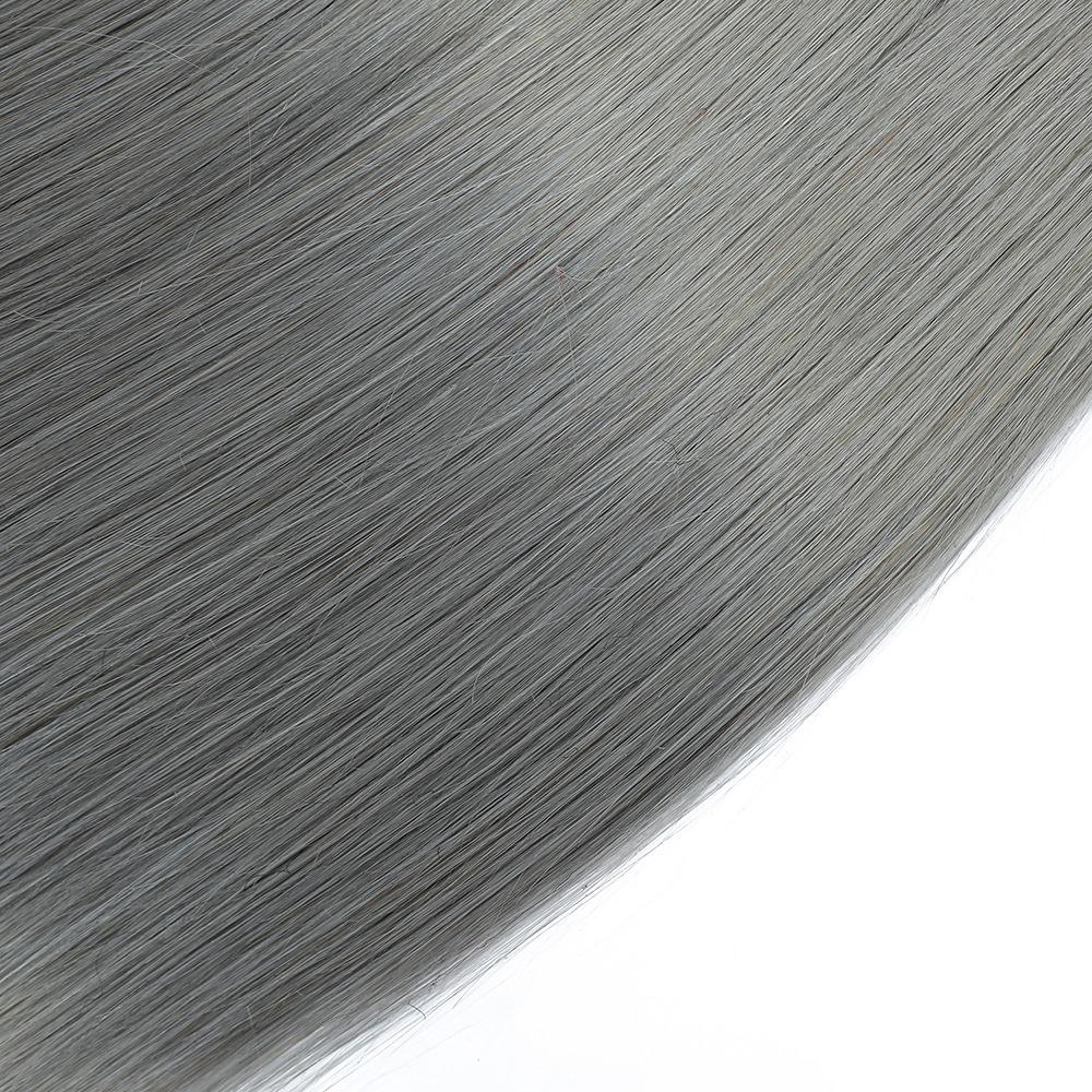 Gray 10A Grade Silver #1B/Silver Straight hair bundles with closures, showcasing the luxurious texture and color.